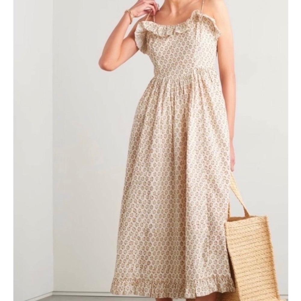 DOEN Wendelin Dress Spring Elderberry Floral Organic Cotton Midi Maxi Small EUC